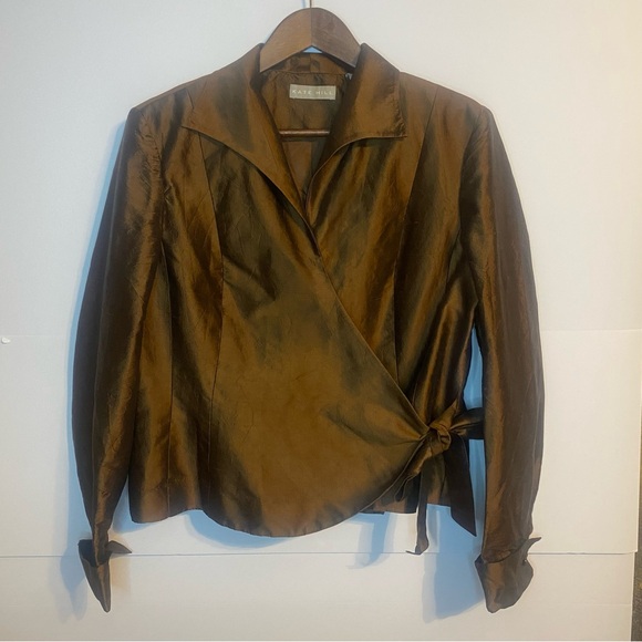 Kate Hill Jackets & Blazers - Kate Hill 100% Silk Chocolate Brown Faux Wrap Long Sleeve Blouse Shirt